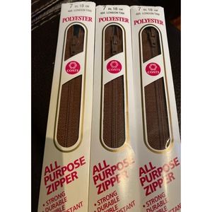 3 Vintage (?) Coats & Clark's Polyester All Purpose Zipper. 7 Inches, London Tan